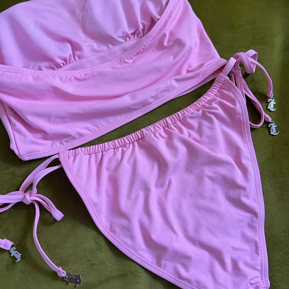 Juicy Couture Pink Rhinestone Bandeau Bikini Set with Charms - Picture 7 of 9